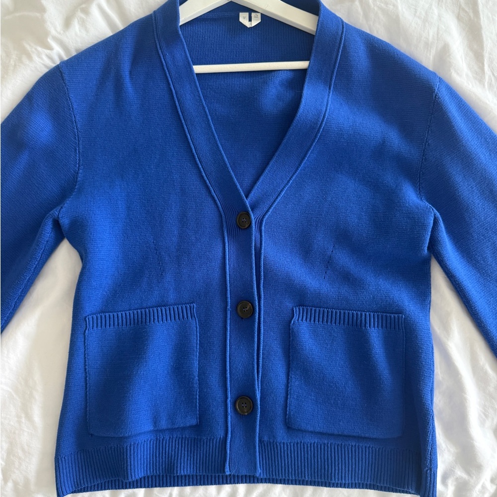 ARKET 100% Cotton Electric Blue Cardigan - Picture 10 of 10